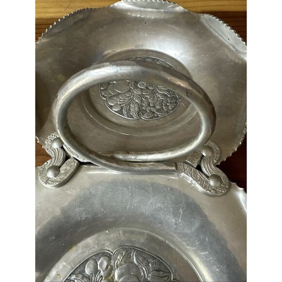 Vintage Cromwell Divided Tray Hand Wrought Aluminum w Handle Floral Design 1950s - Picture 9 of 9
